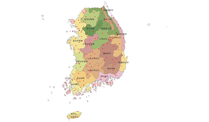 농업기후지대별 농업기상관측지점